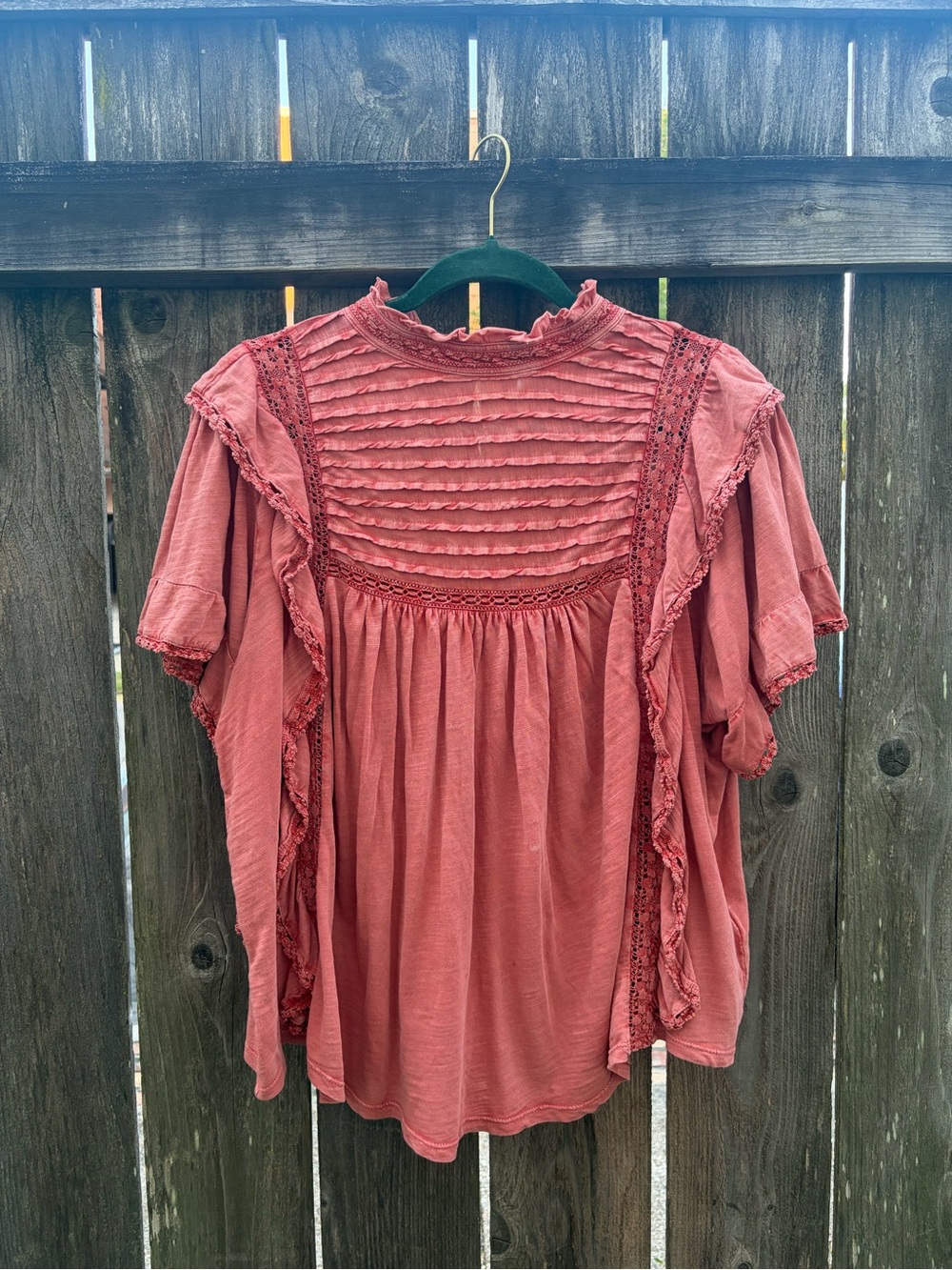 Free People Dusty Rose Boho Ruffle Top